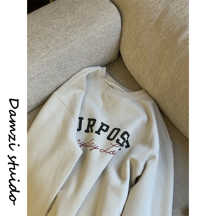 DA麦子“时光机”超软一体绒抓绒印花卫衣女 MZ2533时光卫衣