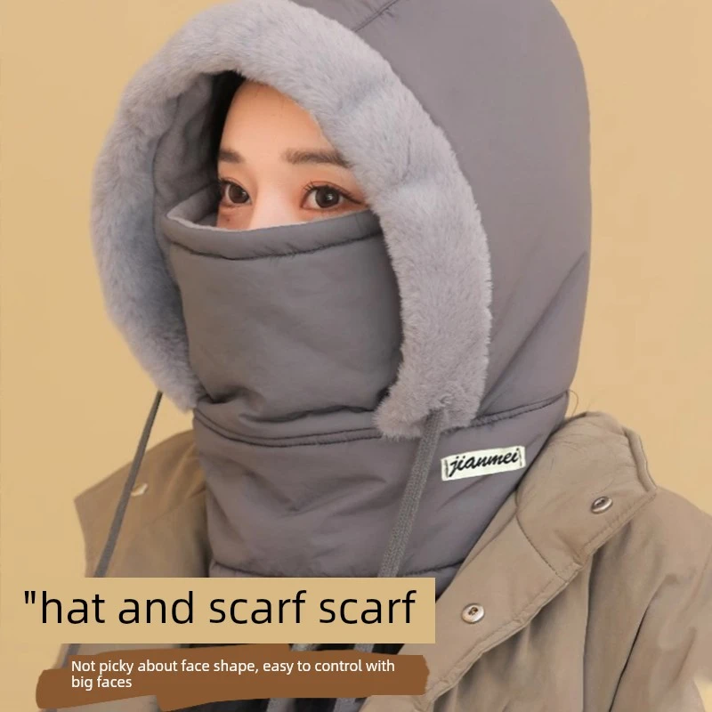 雷锋帽加绒骑车防风帽子男女秋冬季围脖一体加厚保暖防寒头套面罩