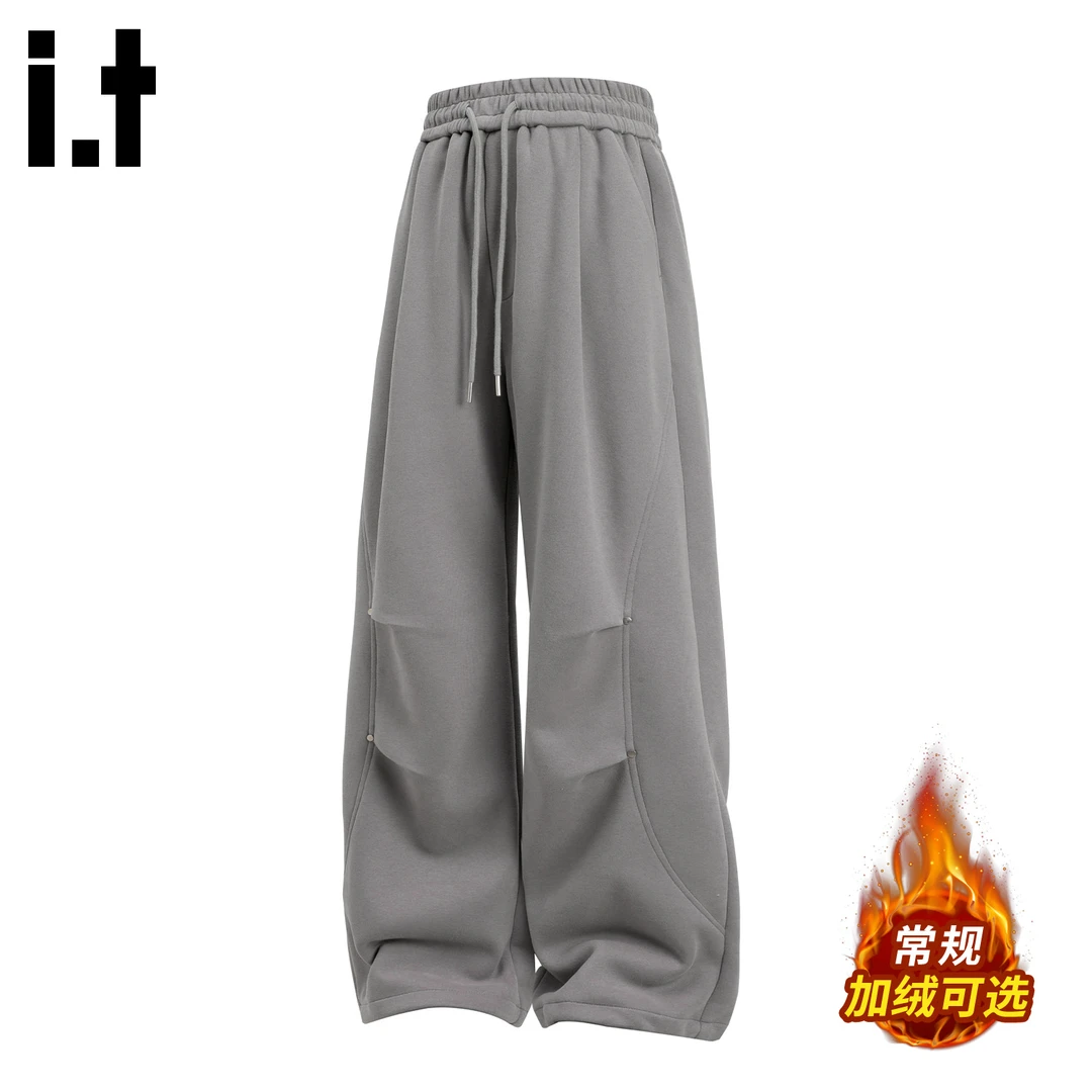 i.t:CHOCOOLATE美式弯刀休闲裤男士秋冬款宽松加绒加厚高级感卫裤