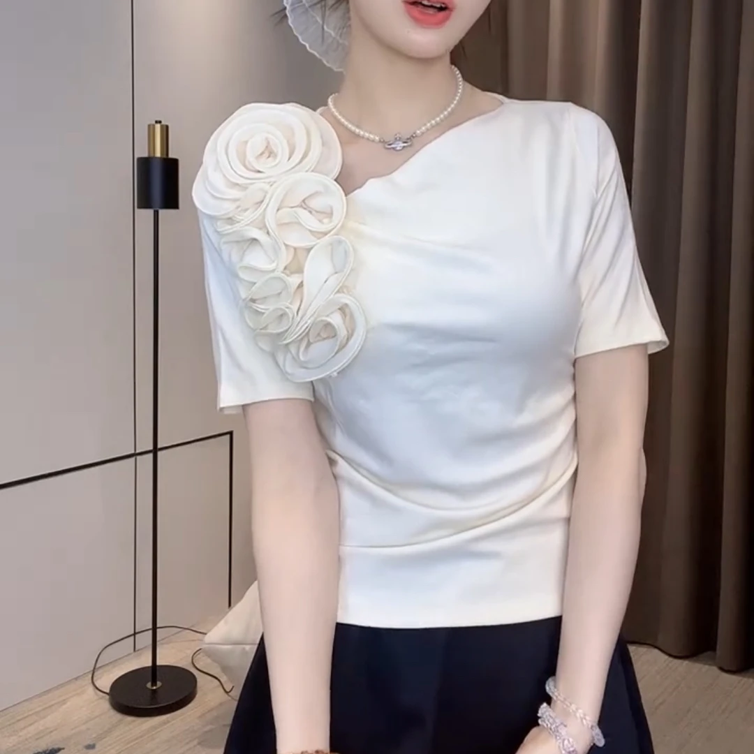 高端名媛气质立体花朵上衣2025夏季新款时尚气质洋气百搭女设计款