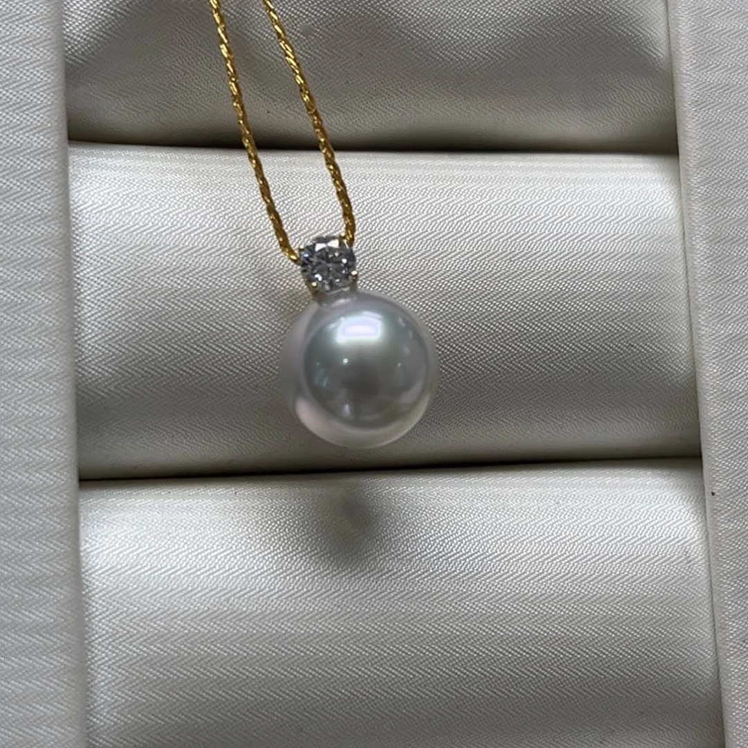 海水珍珠18K金镶嵌吊坠(不含链)9-10mm