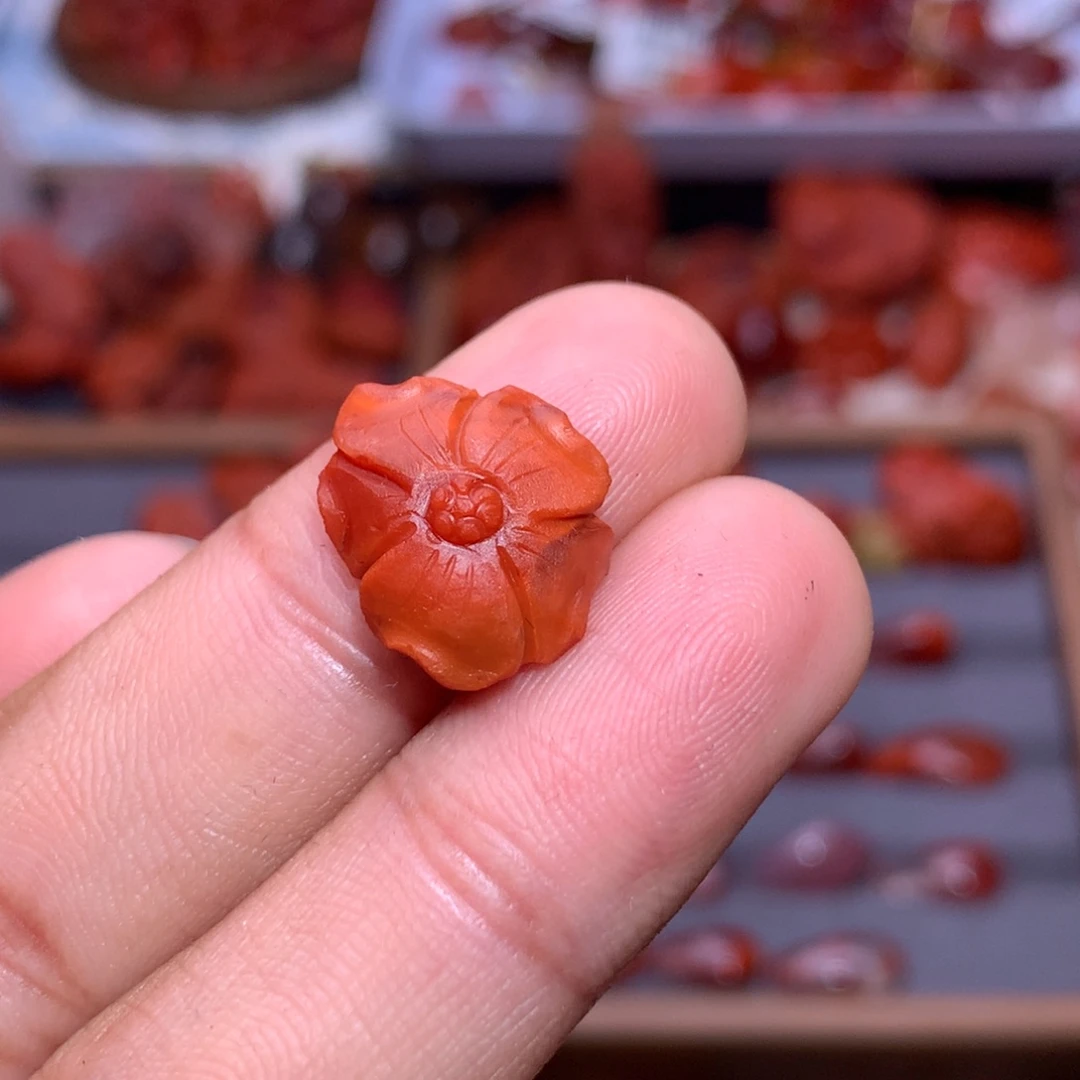 穿***仙南红玛瑙未镶嵌珠宝半成品花卡4