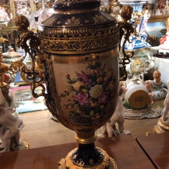 陶瓷手工艺品老货库存铜配瓷花瓶