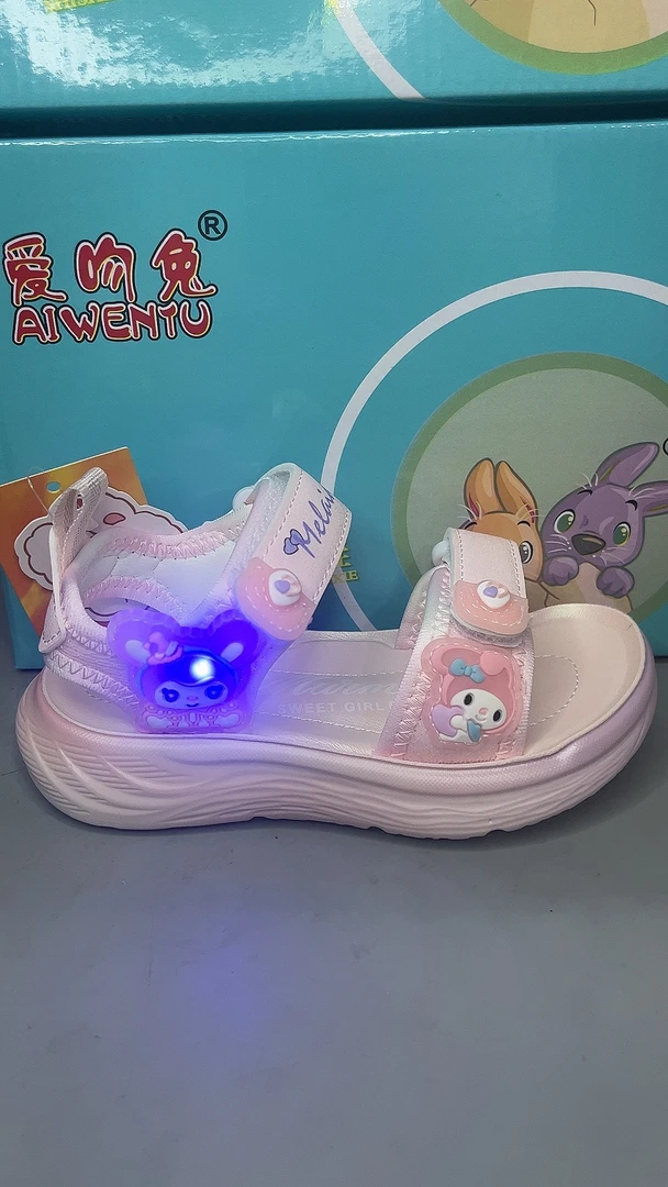 （亮灯款（超轻超软时尚运动凉鞋魔术贴女夏季凉鞋儿童大童包头防滑