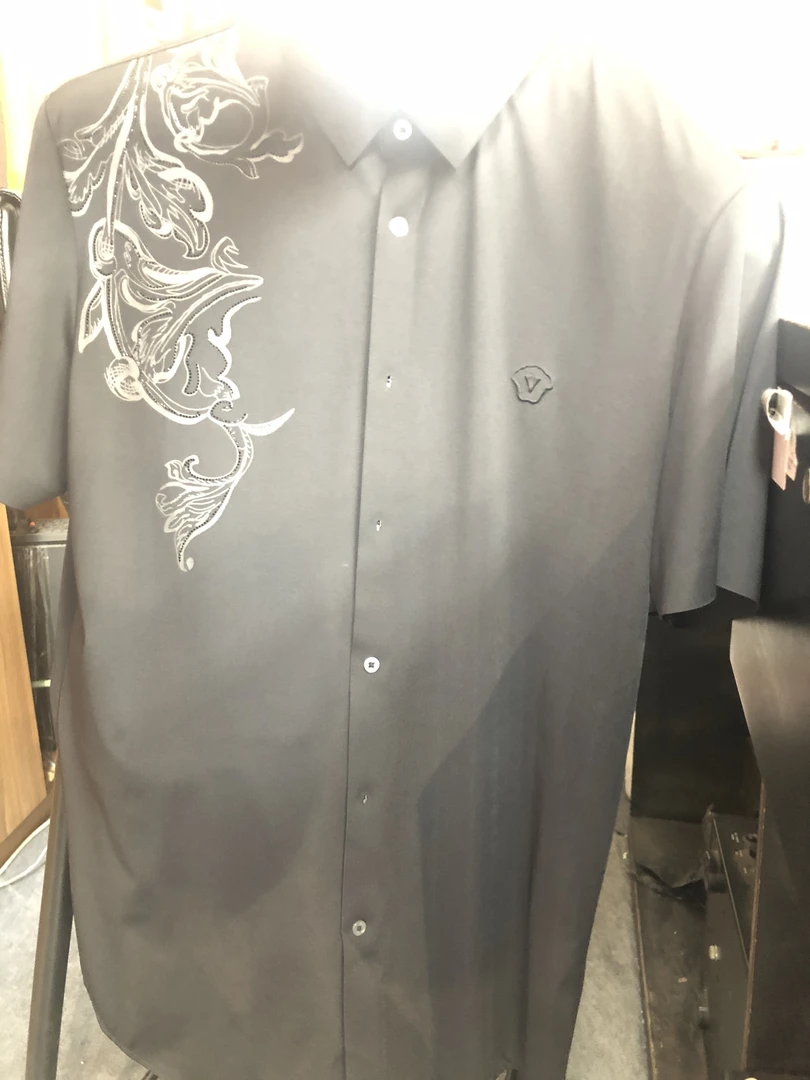 短袖男士夏季薄款商务休闲龙衬衫衬衣印花时尚白色