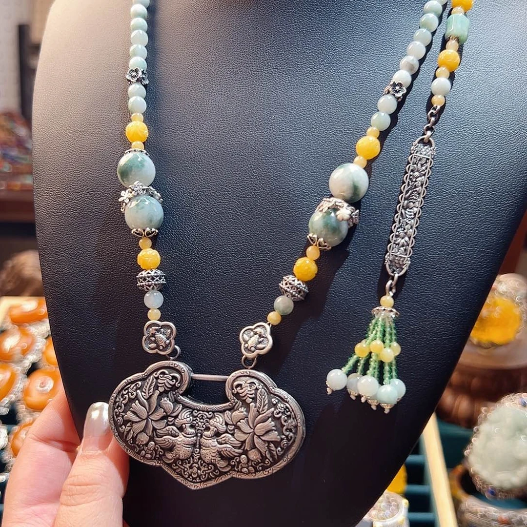 翡翠银S925镶嵌颈饰国风