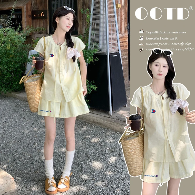 孕妇装简约通勤休闲外穿夏季宽松少女风时尚减龄短袖上衣休闲短裤