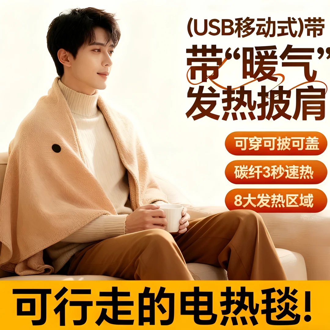 【BERRUAN】电发热披肩毯USB电加热多功能办公户外取暖电热披肩毯子
