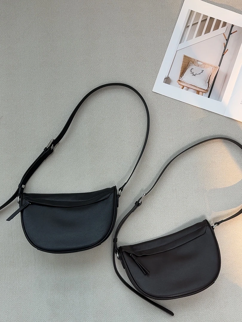 真皮牛皮饺子包元宝包大容量单肩斜挎