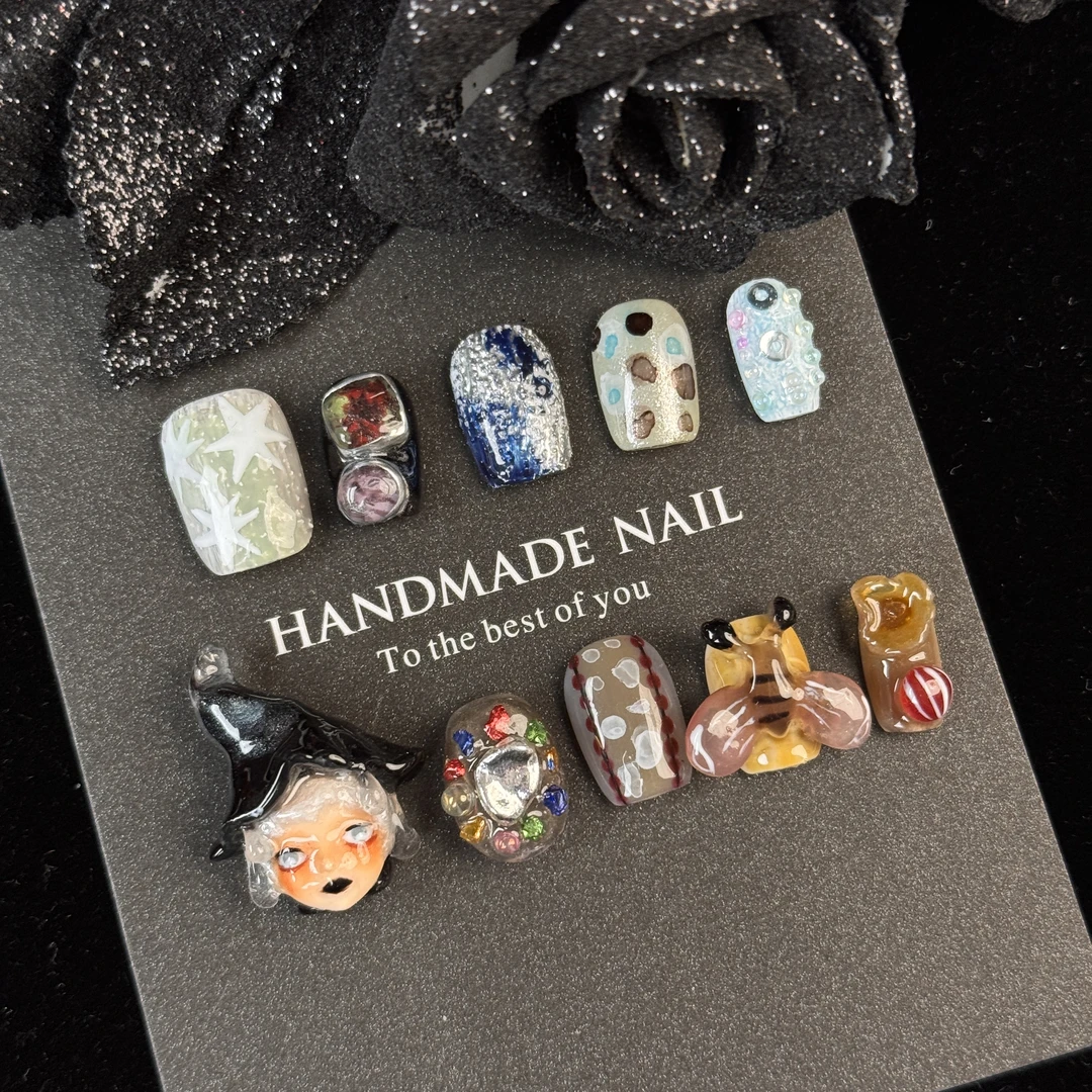 【小巫女】手绘卡通立体捏捏重工娃娃头高级感显白精致纯手工穿戴甲