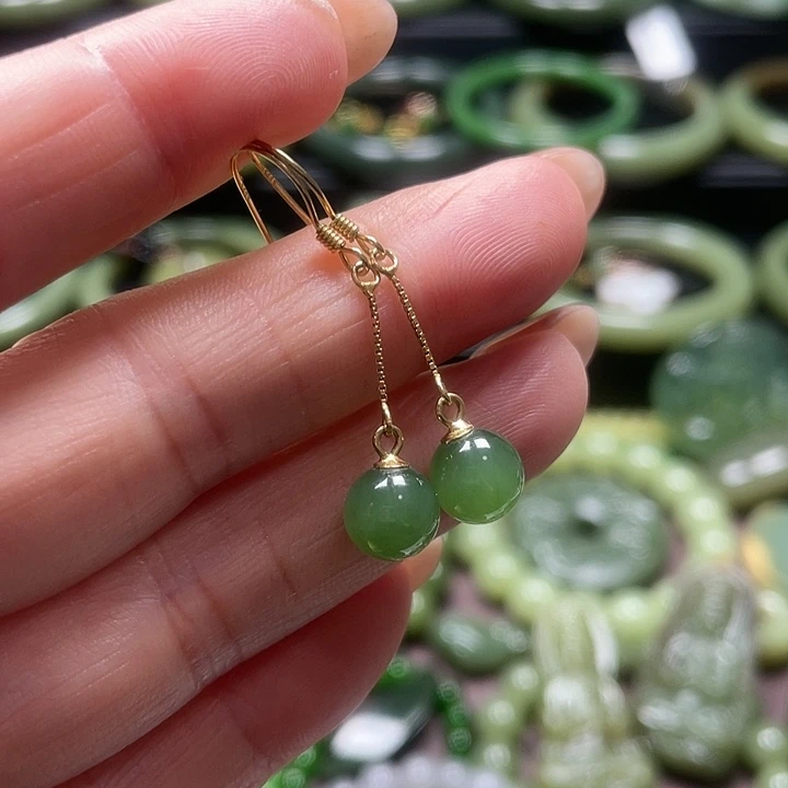 和田玉（碧玉）银S925镶嵌耳饰