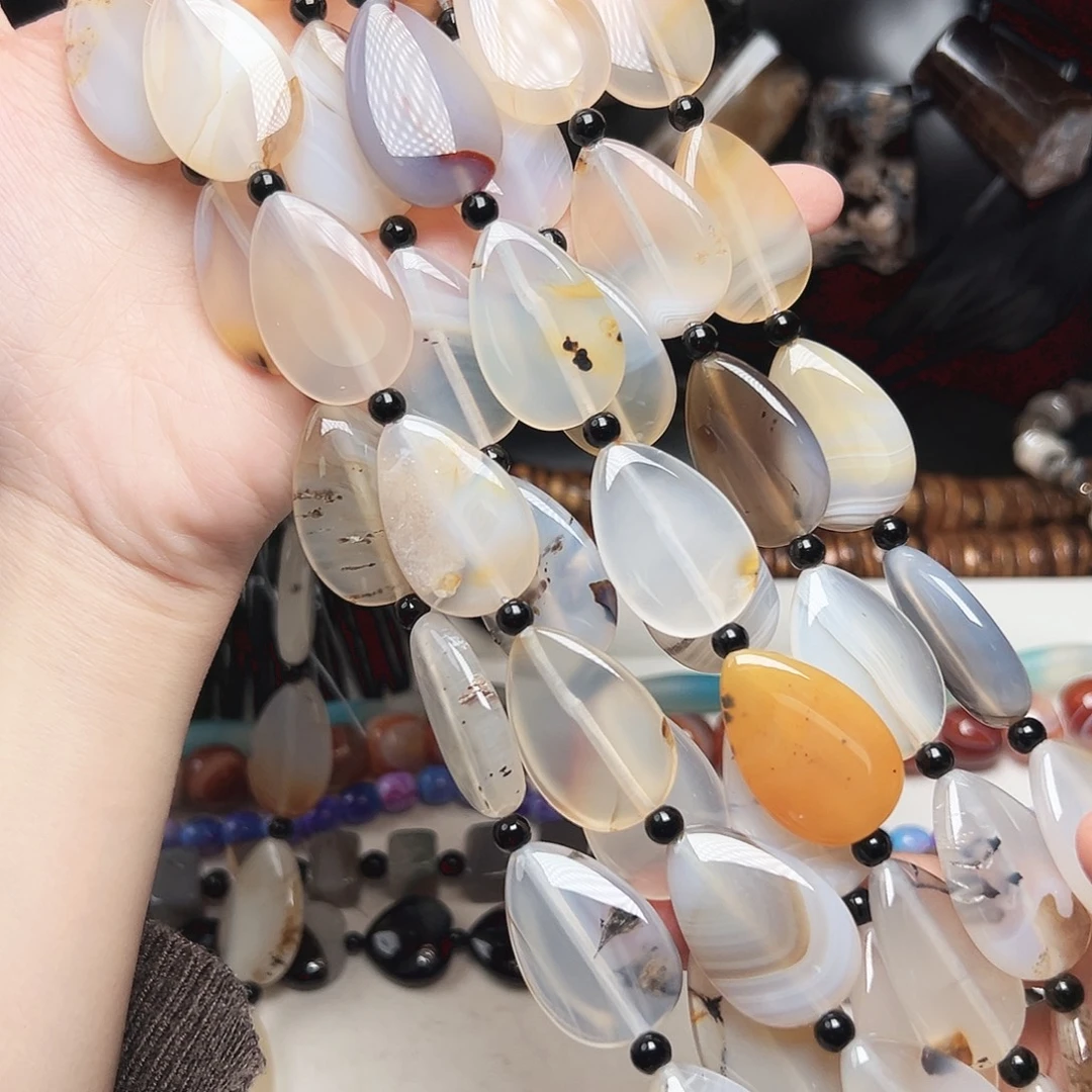 玛瑙/玉髓合金珠宝半成品u362。 水滴吊坠玛瑙一条19mm