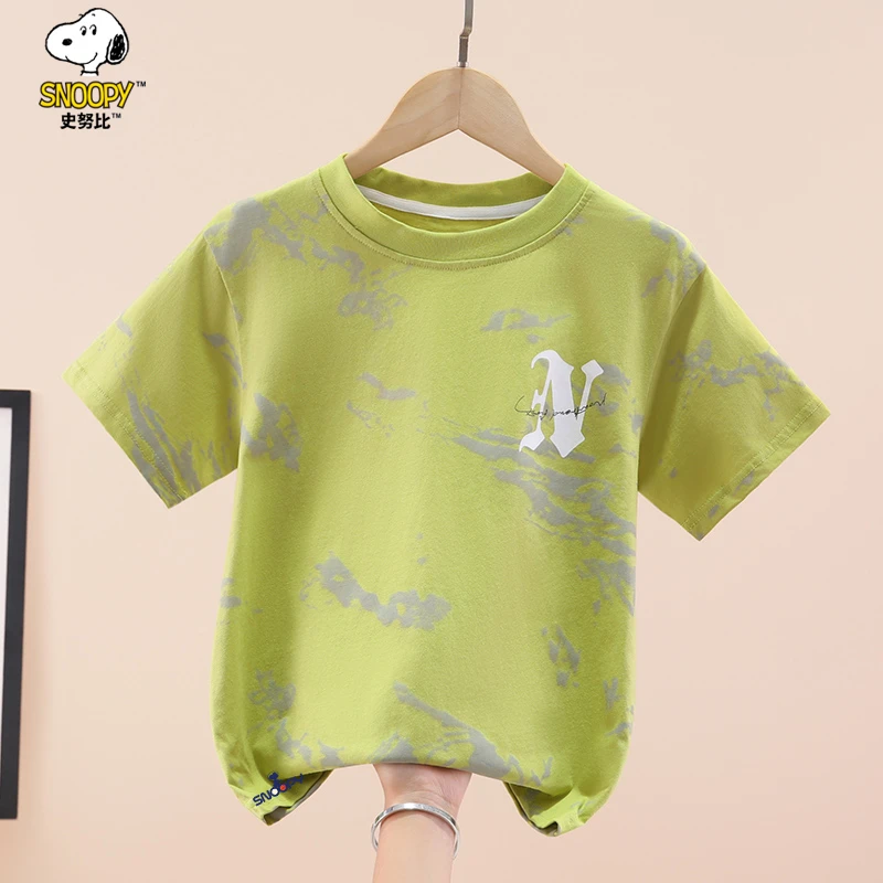 史努比男童短袖t恤夏季薄款2025新款中大儿童印花纯棉男孩夏装潮T