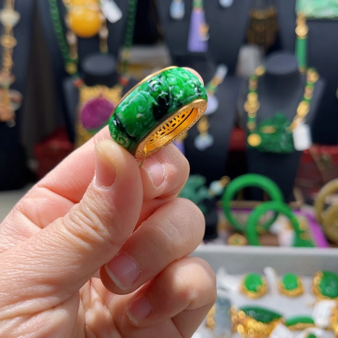 【闪购商品】翡翠戒指银S925镀金镶嵌 18圈