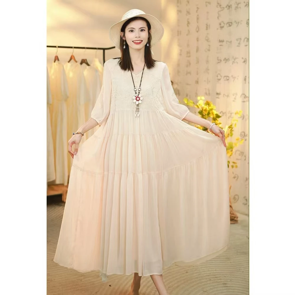 新中式高定禅意日常气质刺绣连衣裙-32497