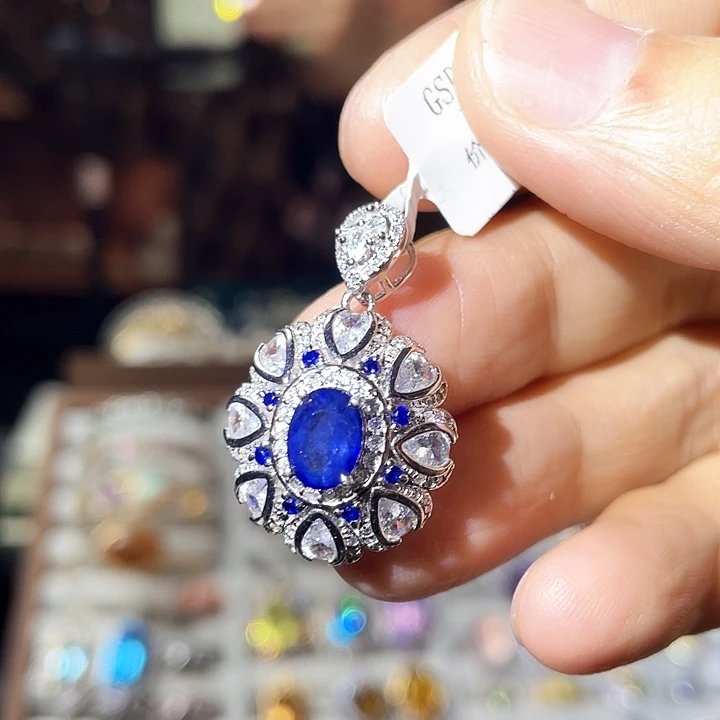 蓝宝石吊坠(不含链)银S925镶嵌