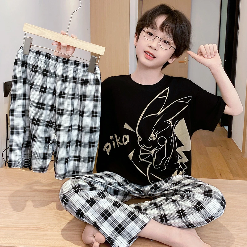 YUZHAOLIN/俞兆林洋气可爱风男童短袖莫代尔亲子居家睡衣三件套夏