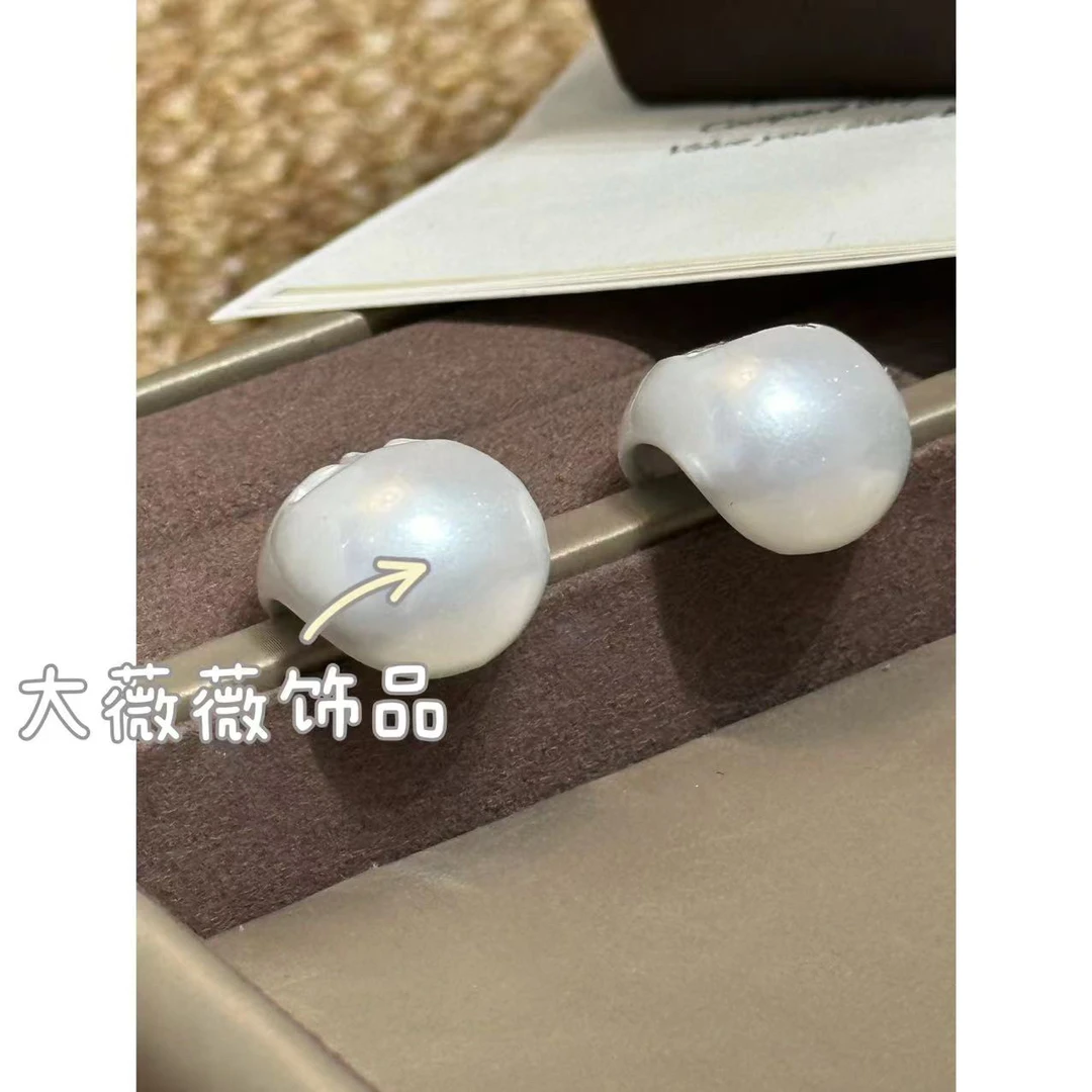 铜合金耳饰 哑光白色半圆耳饰-67596