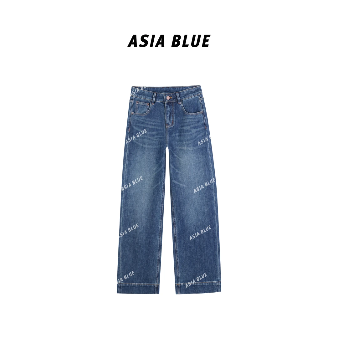 【ASIA BLUE】春季微弹后口袋蝴蝶刺绣九分直筒牛仔裤YH61042