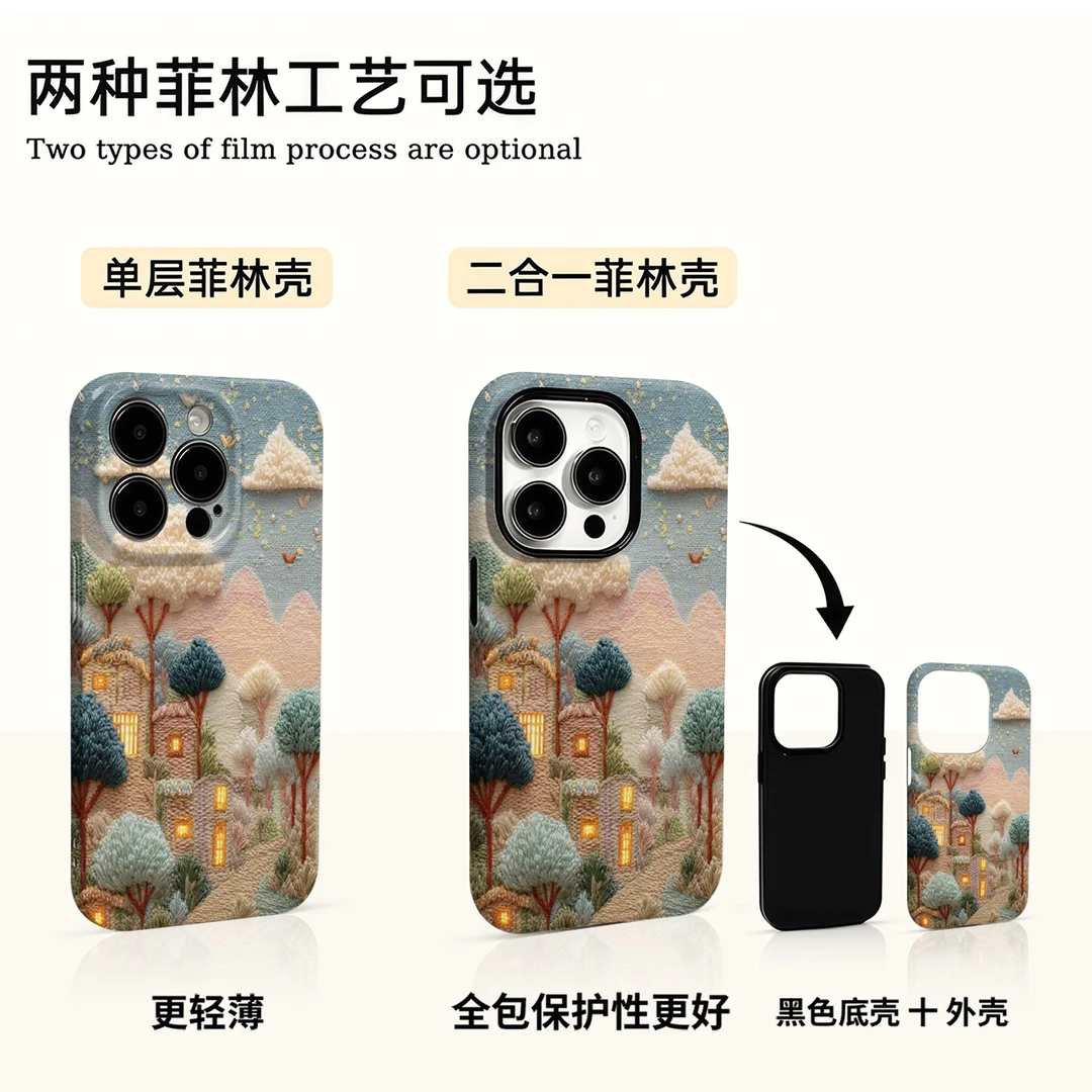 刺绣童话世界适用苹果16promax华为小米vivo oppo荣耀手机壳菲林