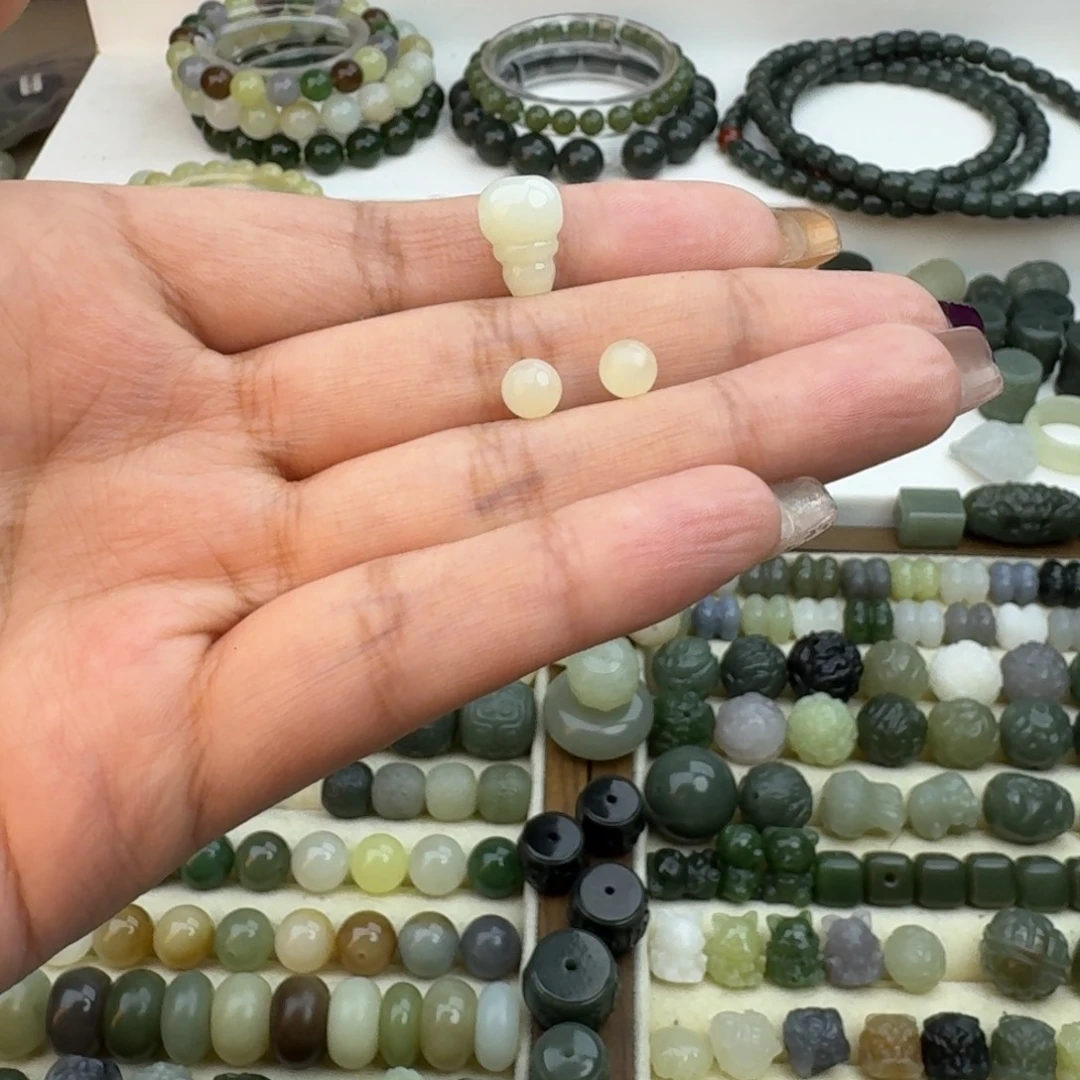 天****和田玉未镶嵌珠宝半成品和田玉白玉三通一套