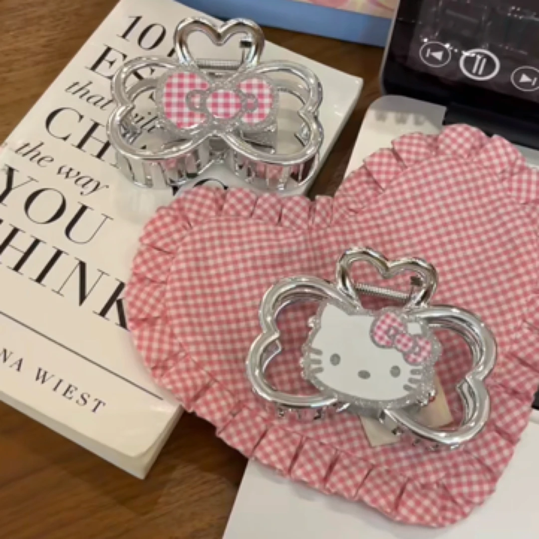 2025新款设计感ab面高级感甜美可爱少女心银色蝴蝶结抓夹发夹发卡