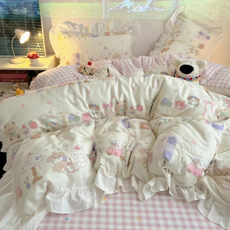 纺臣【童话涂鸦】2025新款花边床上四件套纯棉床单三件套全棉被套
