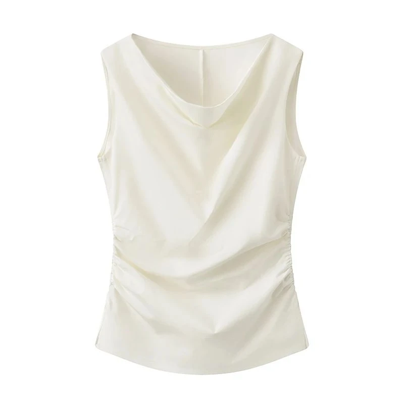 【艾家】商场同款2025夏款时尚百搭显瘦无袖开叉衬衫衬衣女50526006