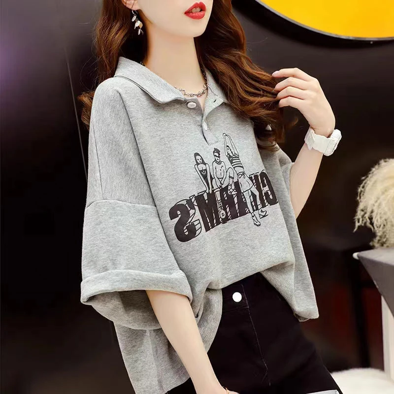 翻领衫纯女短袖恤女夏季2025新款宽松设计感小众短款上衣潮