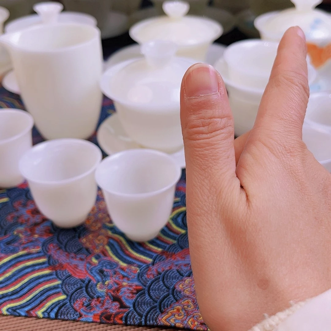 盖碗瓷刘*兄精品璞玉瓷盖碗11件套安全装