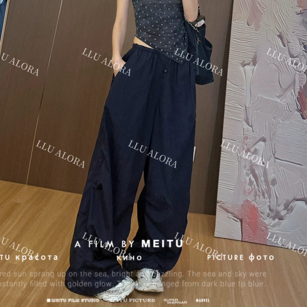 【LLU李】松紧腰工装裤宽松显瘦休闲裤百搭直筒裤 LLU-1428520