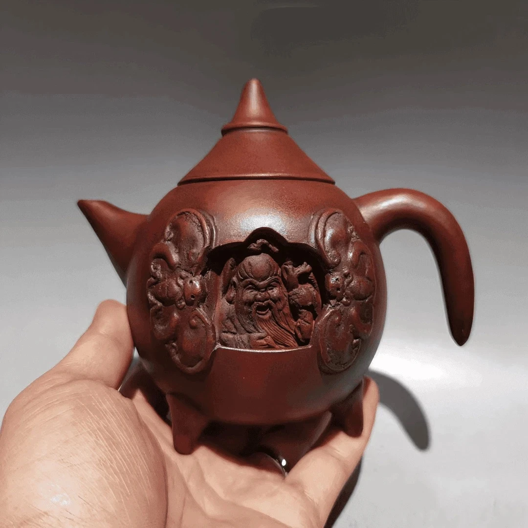 福禄寿紫砂壶文旦壶300ml原矿老红泥全手