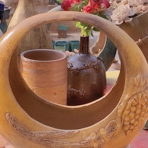 紫砂花盆直33高度31月亮