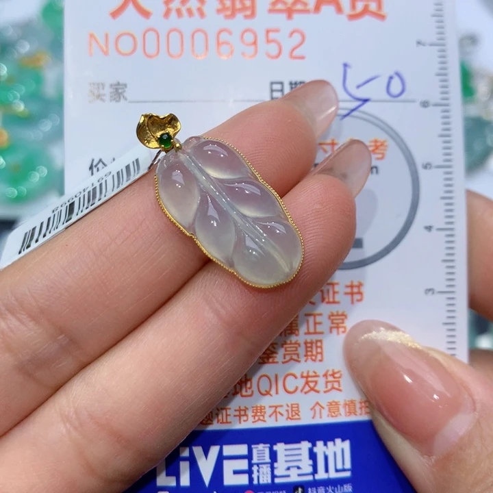 翡翠颈饰18K金镶嵌叶子