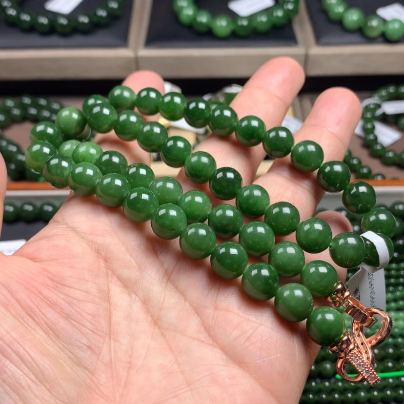 【闪购商品】和田玉（碧玉）颈饰未镶嵌10mm辣绿