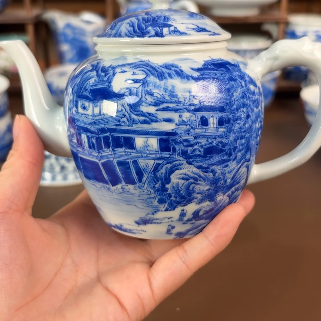 一***蓝景德镇陶瓷手工手绘