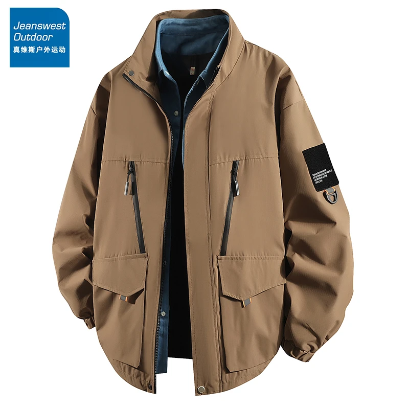 真维斯2025新款假两件休闲工装夹克男士春秋新款宽松运动立领外套