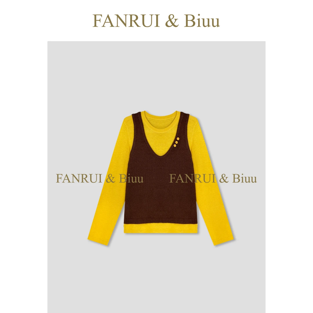 FANRUI/泛芮「贝贝biuu」羊毛两件拼接减龄百搭洋气针织衫B18619