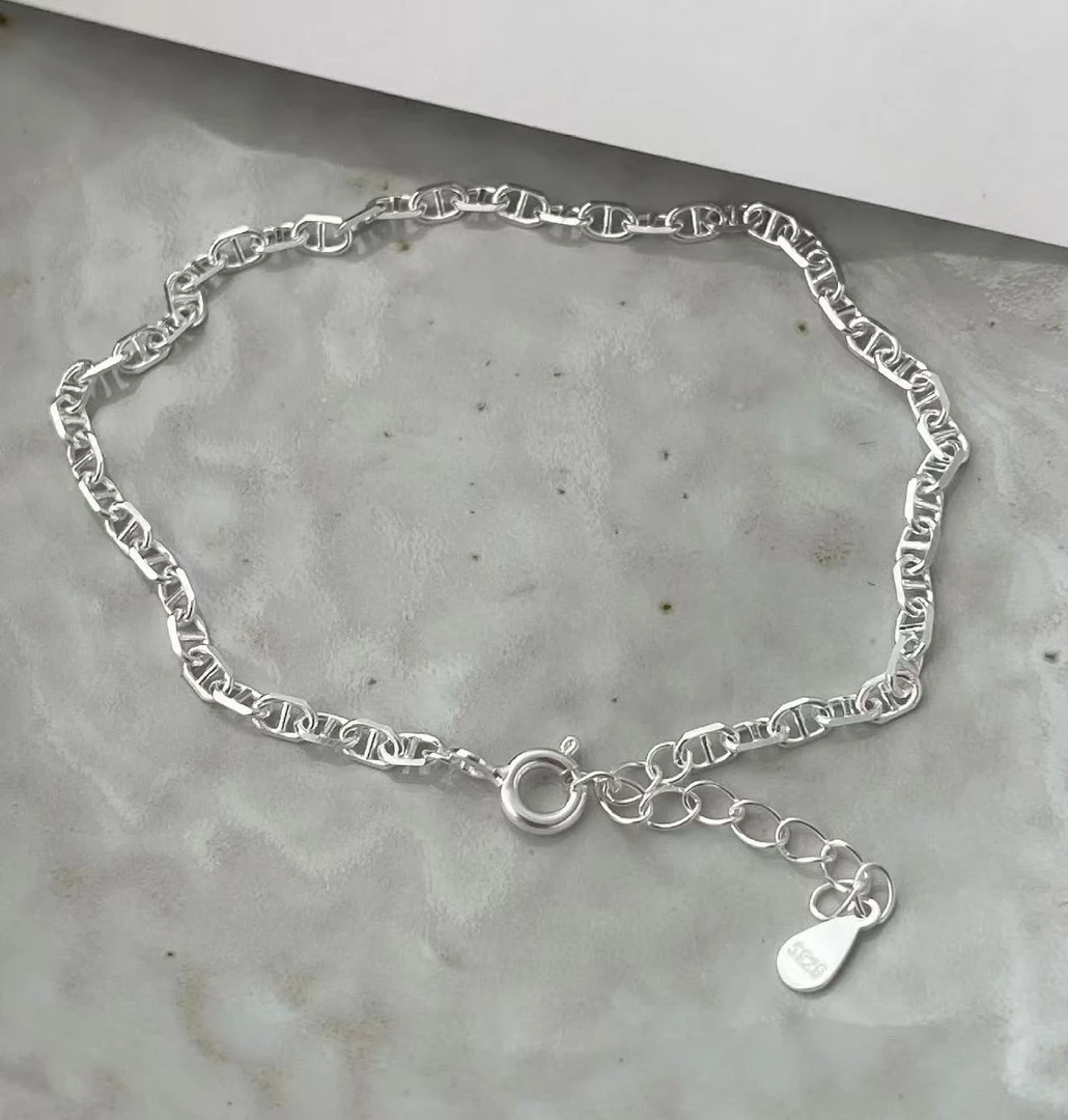 925银手链 实心百搭简约小众猪鼻子手链女手环银饰ins风叠戴手链