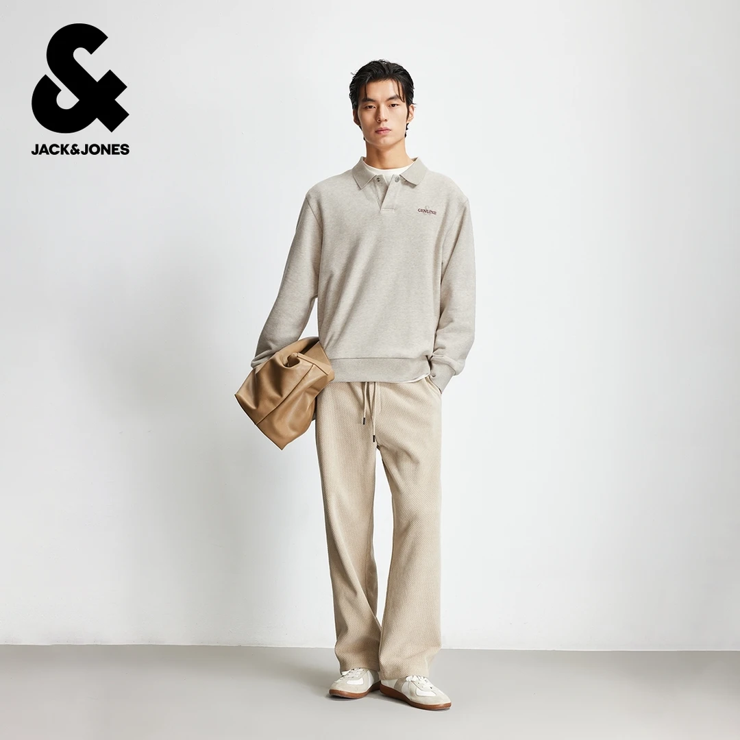 杰克琼斯男装卫衣冬季新款百搭时尚刺绣宽松休闲薄绒翻领长袖上衣