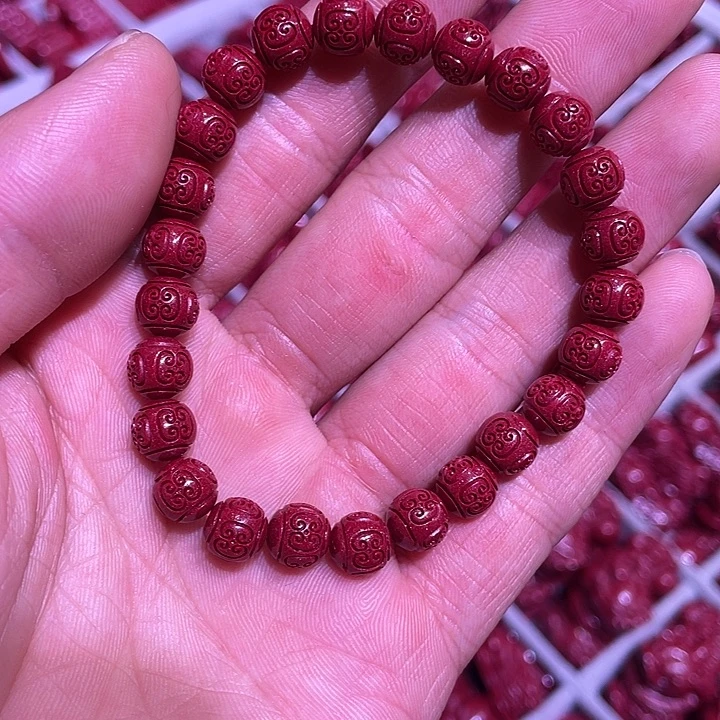 天然辰砂紫金砂8毫米回纹珠手链