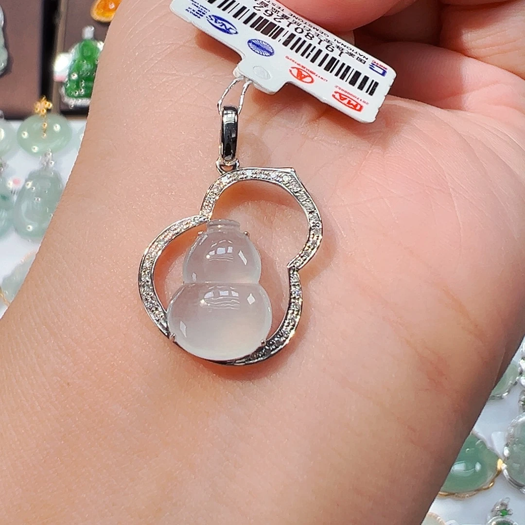 吊坠(不含链)18K金镶嵌翡翠葫芦