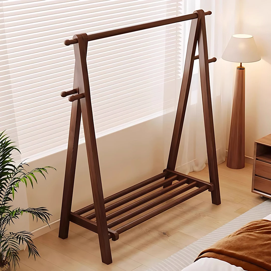 高级感实木衣架家用挂衣木质落地衣帽架服装店专用多功能晾衣架子