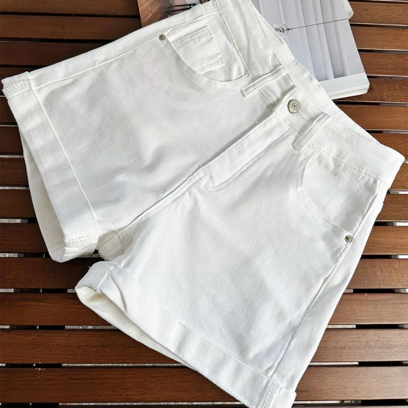夏季白色无弹短裤-8211
