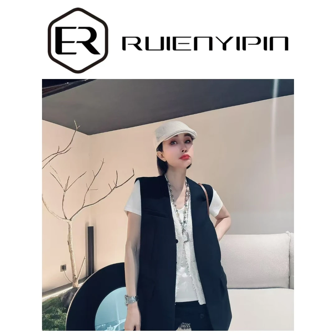 6960#假两件蕾丝西装马甲