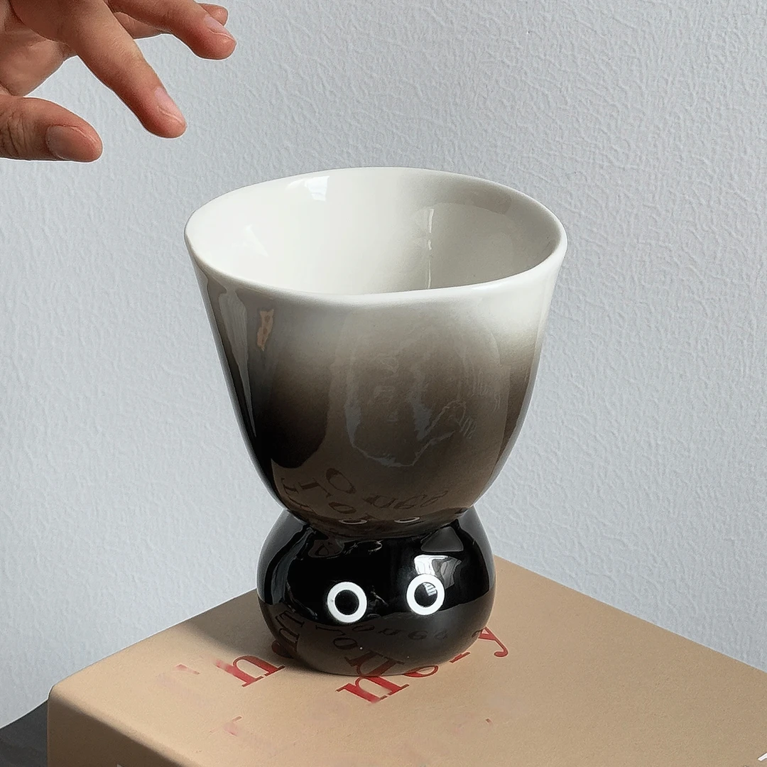 复古暹罗猫大眼可爱高脚马克杯咖啡杯精致陶瓷杯子饮品杯伴手礼物