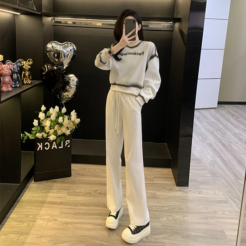 欧货潮牌休闲运动套装女2025春时尚减龄洋气显瘦卫衣阔腿裤两件套