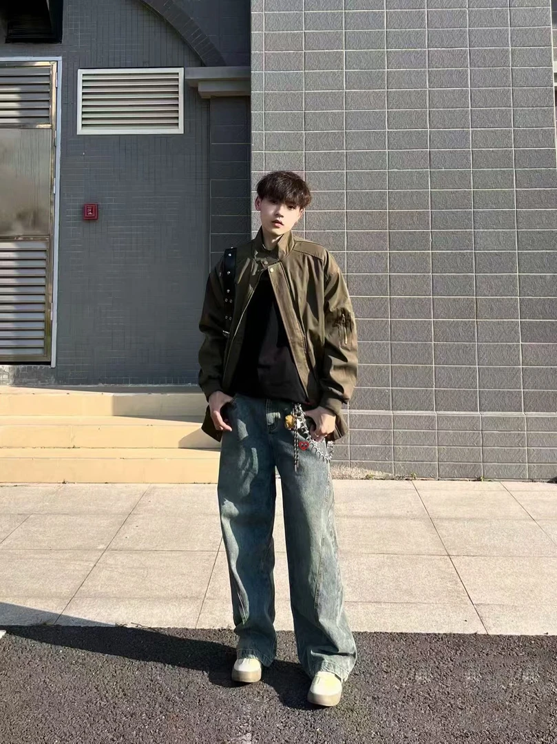 【JAY】桃心秋季新款美式弯刀休闲牛仔长裤