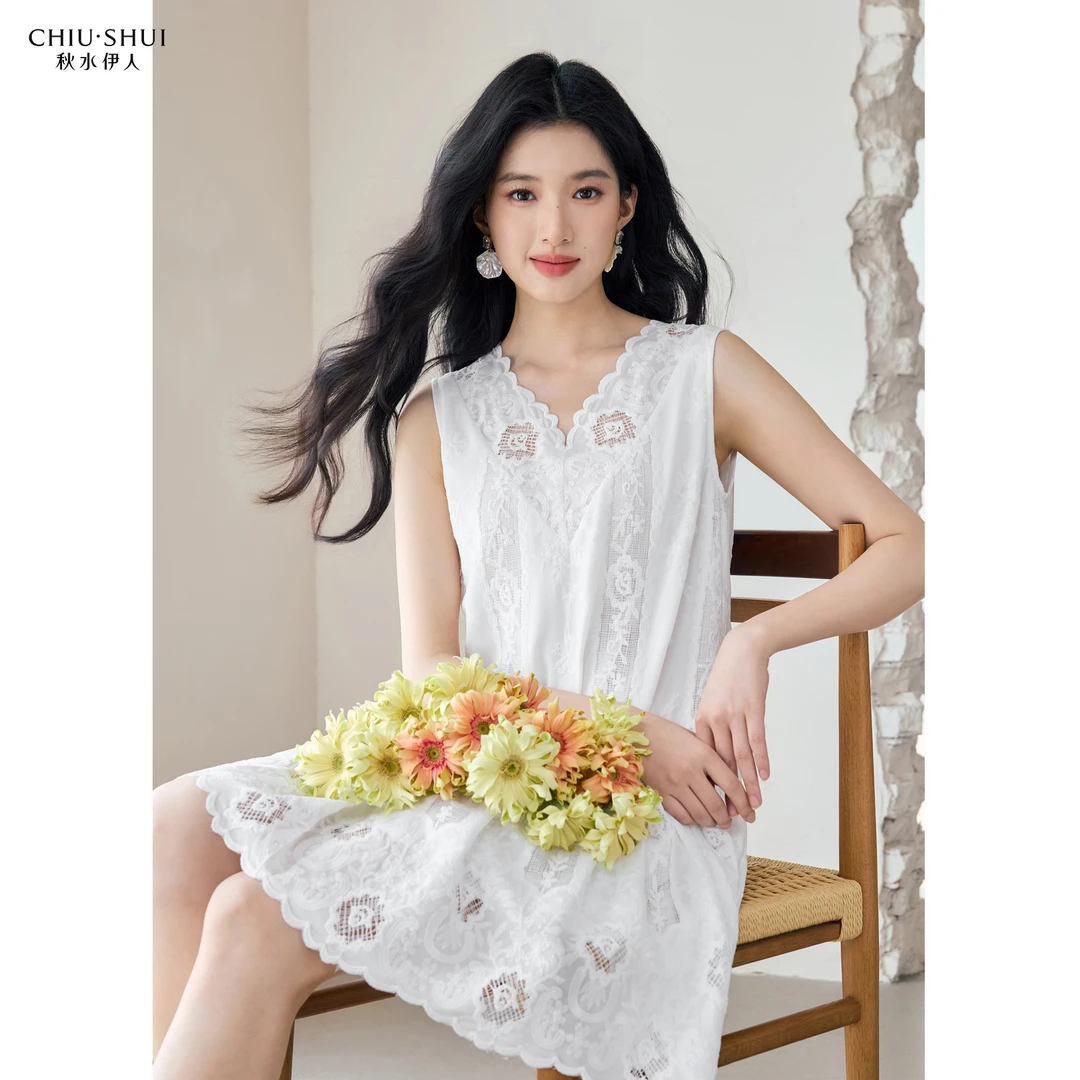 【直播】秋水伊人优雅裙子夏季新款女通勤V领连衣裙625242M020574