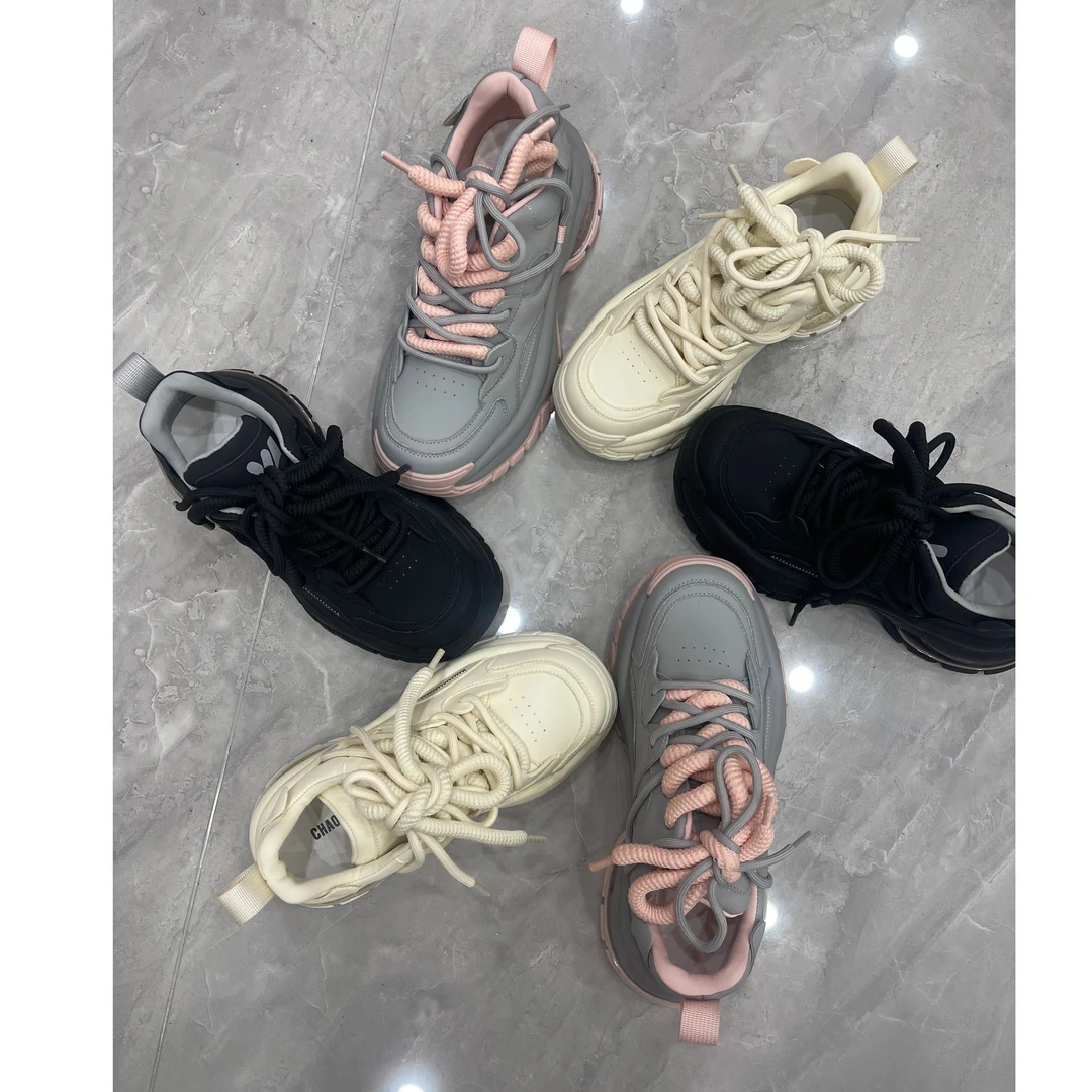 运动厚底真皮休闲系带女士休闲运动老爹鞋186-708